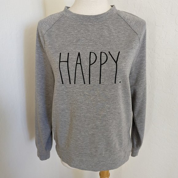 Rae Dunn Happy Studio Raglan Pullover Sweater Sweatshirt Light Heather Gray XS - Picture 5 of 7